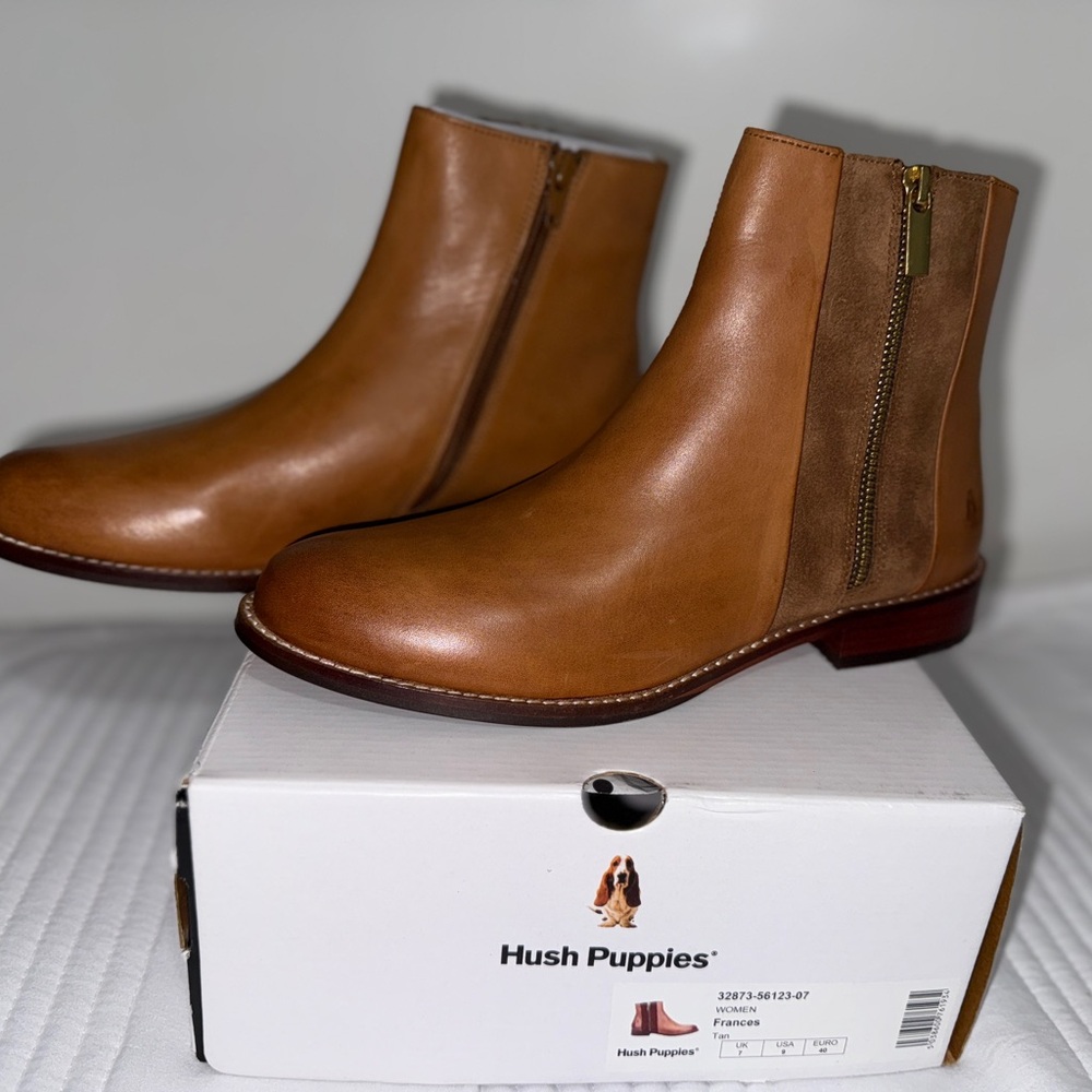 Hush Puppies Tan Leather Zip Boots